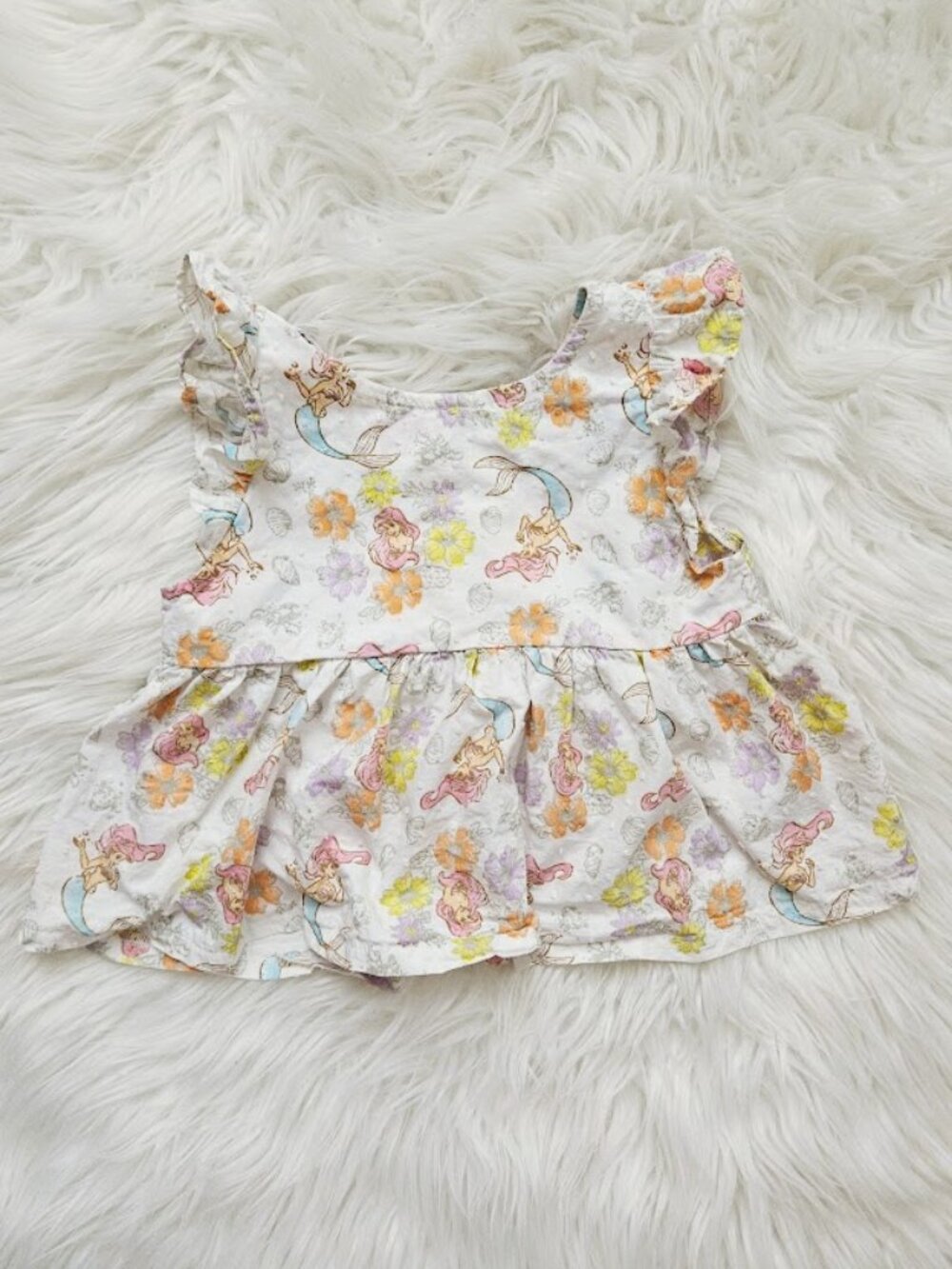 Disney Princess Little Mermaid Watercolor Ruffle Girl Kids Ariel Swiss Dot Shirt